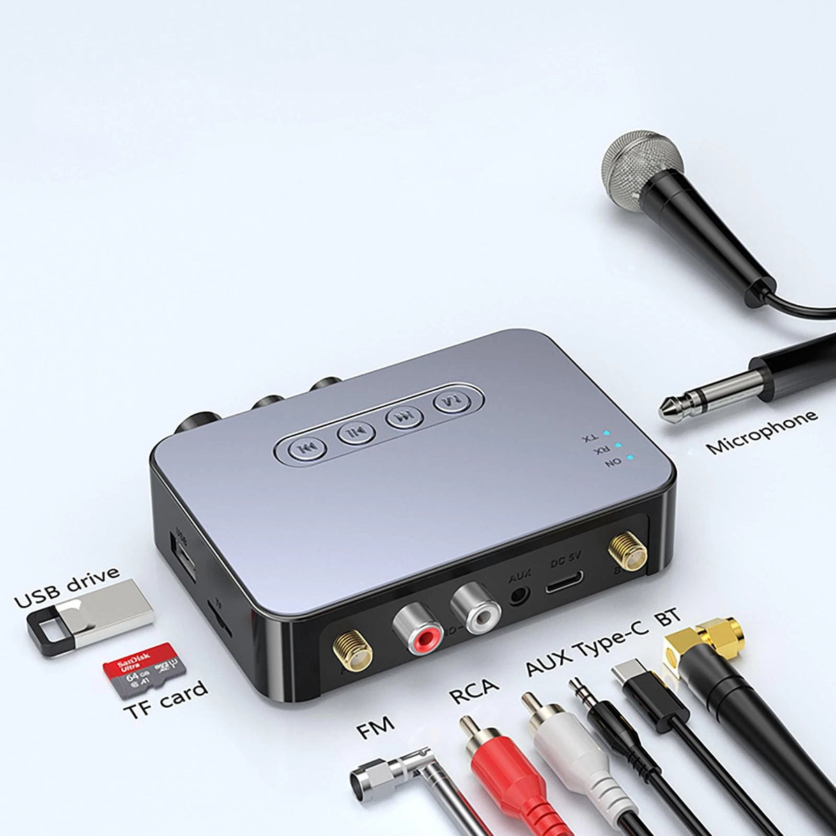 4 IN 1 3.5mm AUX NFC to 2 RCA Bluetooth 5.1Audio Adapter Transmitter Receiver D