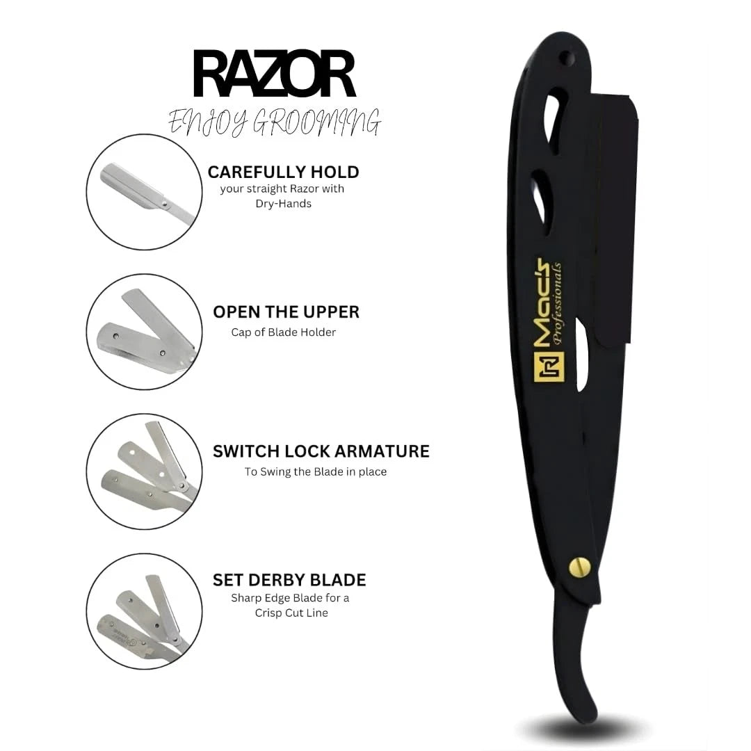 Professional Straight Razor for Men Barber 1 Count (Pack of 3), black