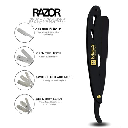 Professional Straight Razor for Men Barber 1 Count (Pack of 3), black