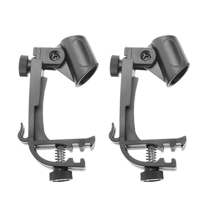 Adjustable Drum Rim Mic Clips - Microphone Mount Clamp (Pack of 2) Black