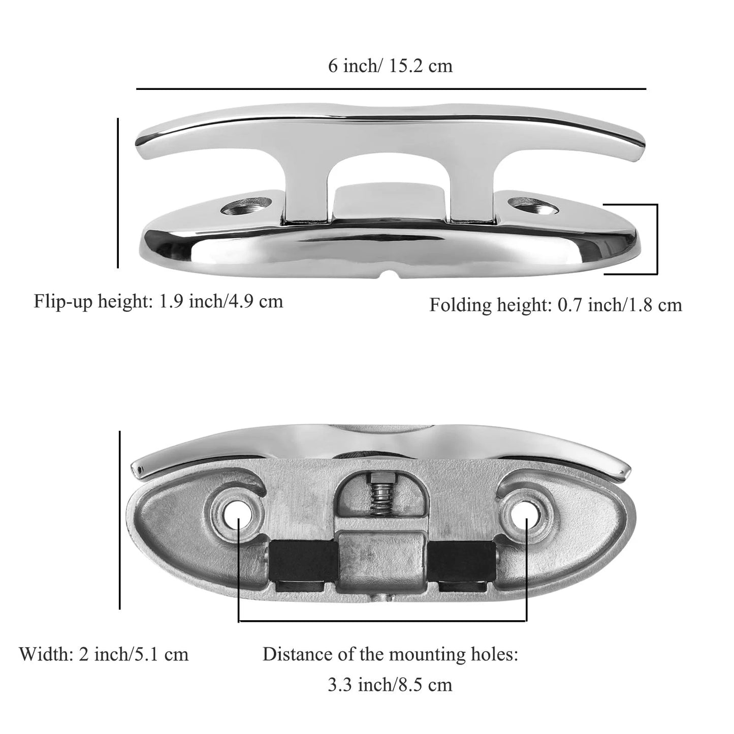 Marine Grade Boat Folding Cleat 6 inch 316 Stainless Steel, 6 Inch, Silver