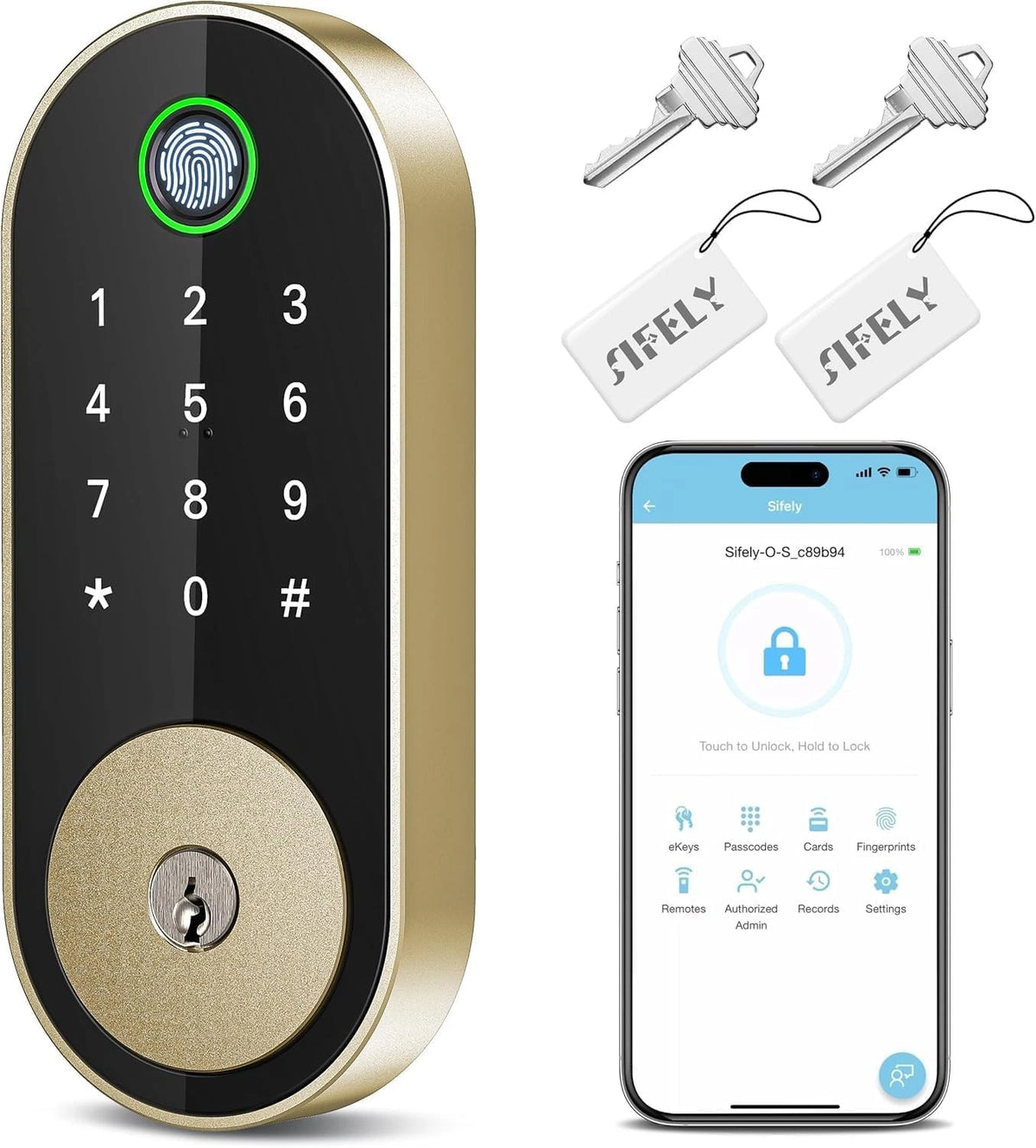 Fingerprint Smart Deadbolt with Keypad – Keyless Entry Standard, Bright Brass