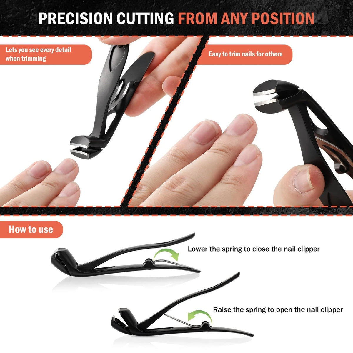 BEZOX Angled Head Toe Nail Clippers for Seniors Thick Small, Sand Black
