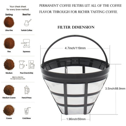 Cestlaive (4-Pack) No.4 Cone Reusable Replacement Coffee Maker #4, Black