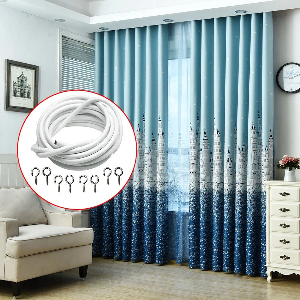 3m White Expanding Wire Cord Cable w/ 4 Hooks & 4 Eyes For Light Weight Curtain/