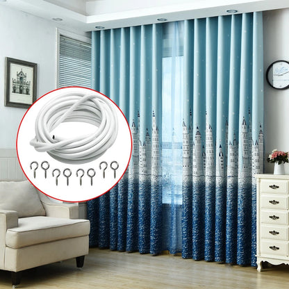 3m White Expanding Wire Cord Cable w/ 4 Hooks & 4 Eyes For Light Weight Curtain/