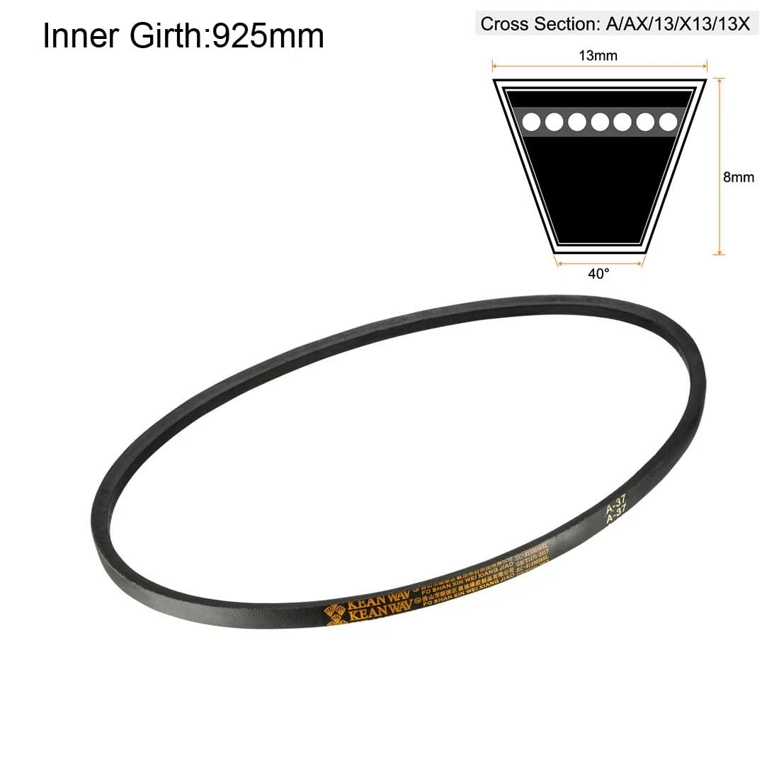 uxcell A37 Drive V-Belts 37" Inner Length 13mm Width 8mm Thick JIS 37", Black