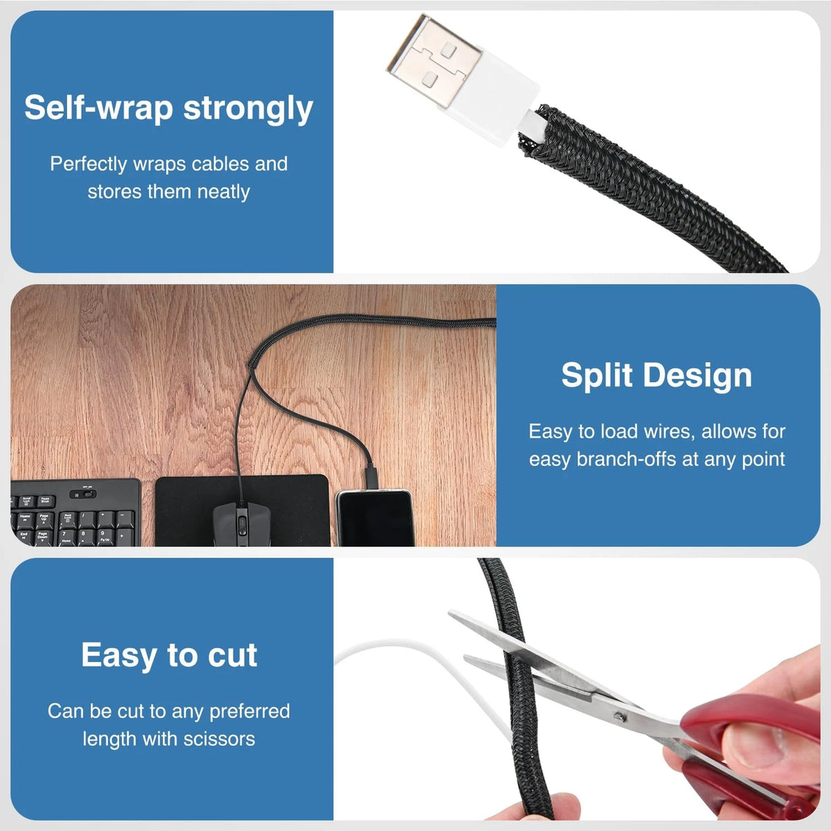 Nilight Cable Sleeve, 10ft-1/4inch Cord Management Sleeves, 1/4"-10ft, Black