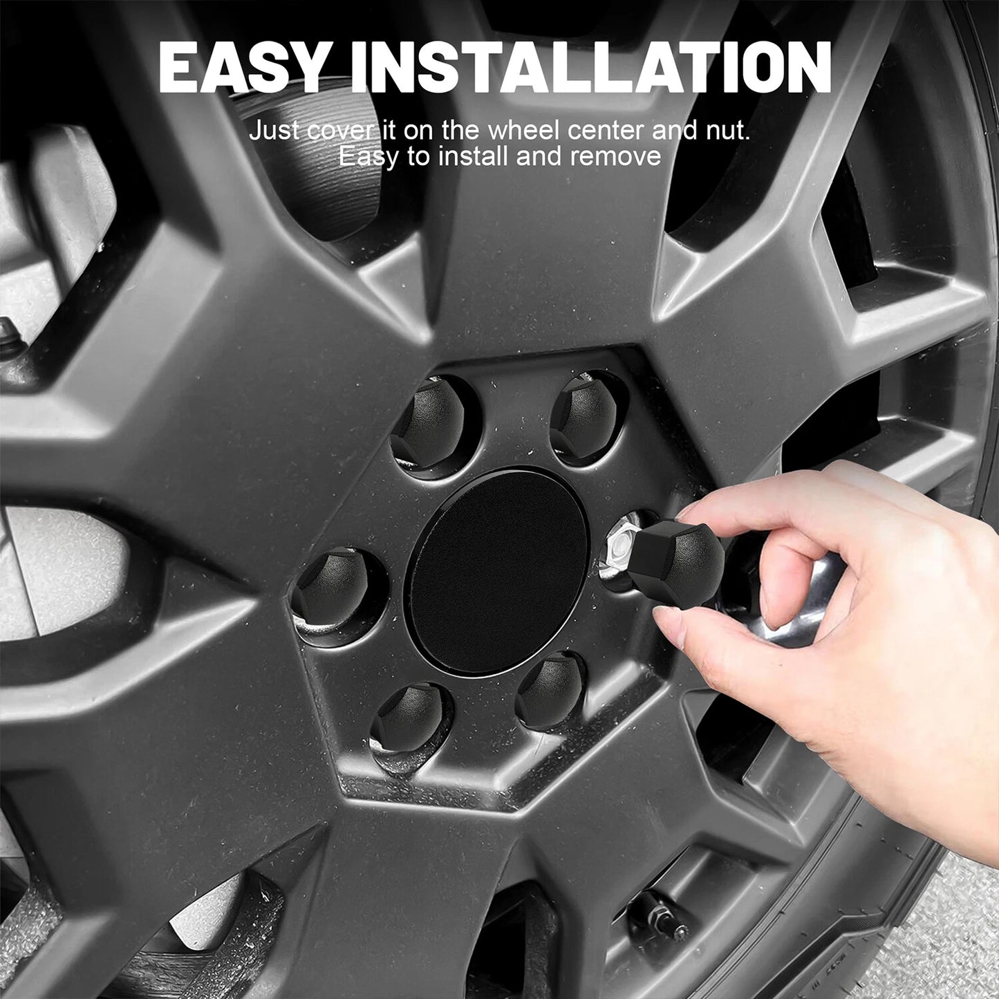 For Tesla Cybertruck Lug Nut Covers & Center Caps (24 Lugs + 4 Caps) Matte Black