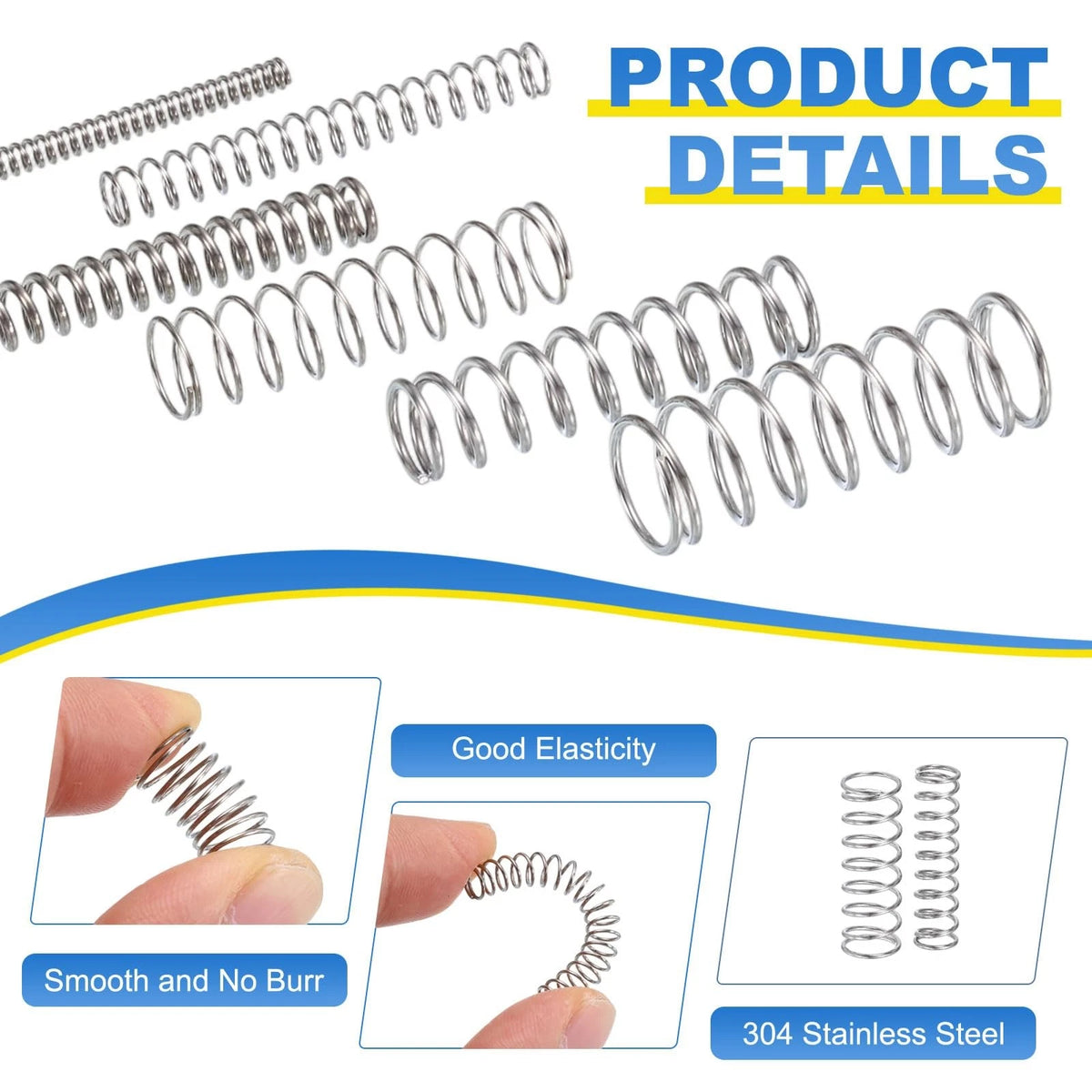 uxcell 25Pcs Compression Spring, 8mm OD 0.5mm Wire 50mm Length, Silver Tone