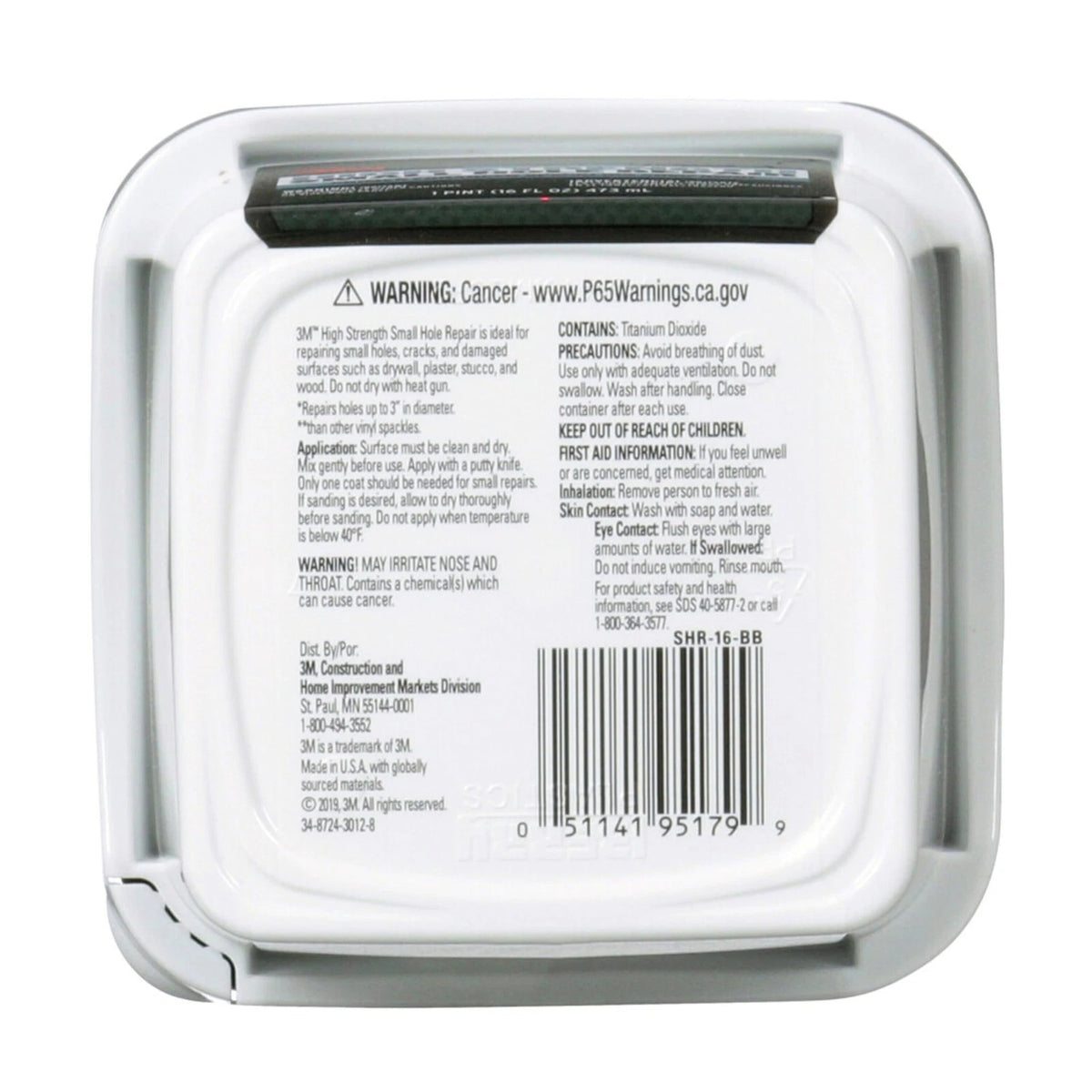 3M High Strength Spackling Compound, 16 oz., Small 16 Fl Oz (Pack of 1), Gray