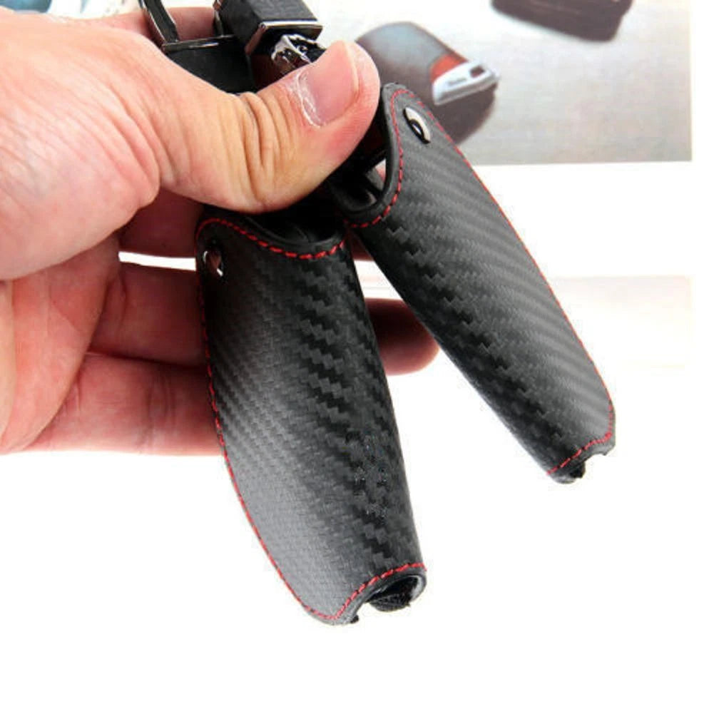 Car Black  Leather Key Case Carbon Fiber Bag For BMW 1 2 3 4 5 6 Series E