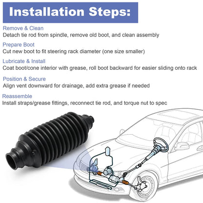 Set of 2 Universal Replacement Rack & Pinion Steering Boot Fits Most vehicles
