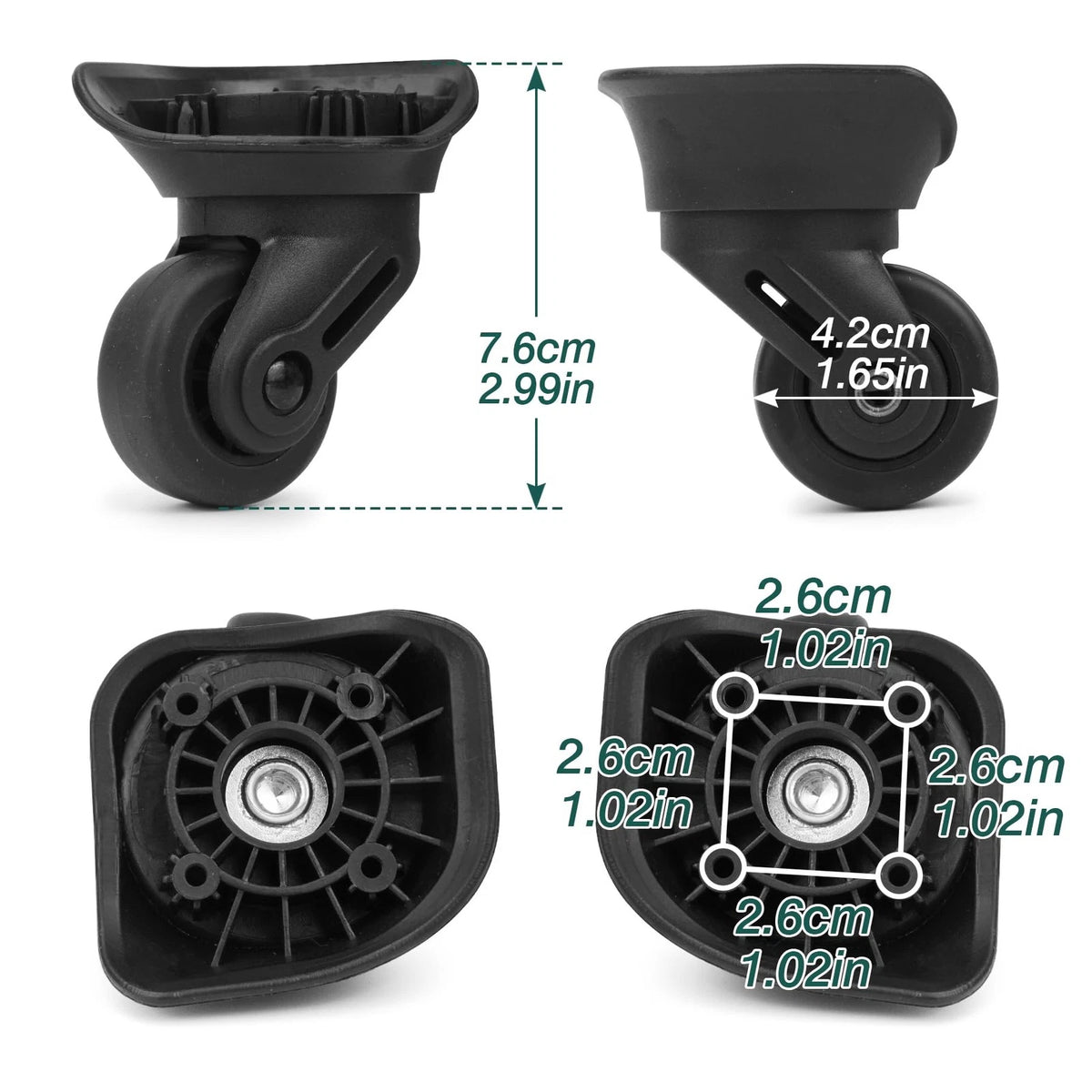 Ech.Apr 2Pcs Luggage Wheels Replacement, Rubber Swivel 2pcs, Black