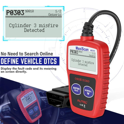 Autel OBD2 Scanner MS309 Universal Car Engine Fault Code Reader, Check S, Red