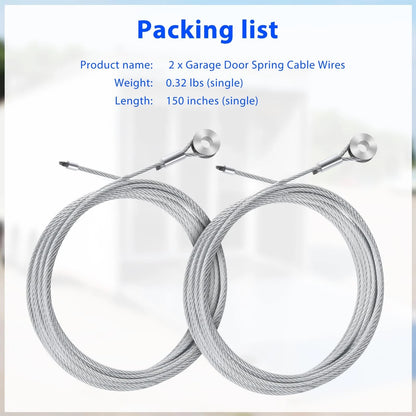 2pcs Garage Door Cable Enclosed Cargo Trailer Ramp 150'', Silvery
