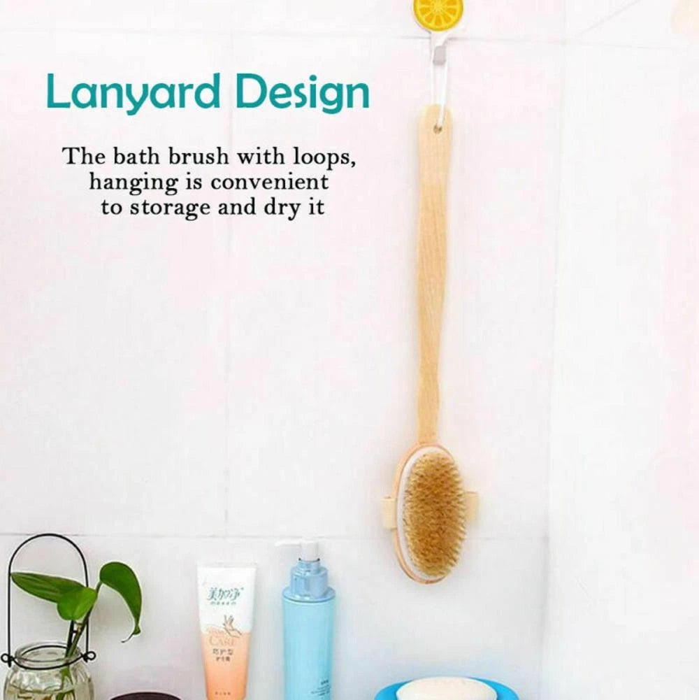Durable Natural Long-Handled Bath Shower Body Back Dry Skin Spa Scrubber Brush A