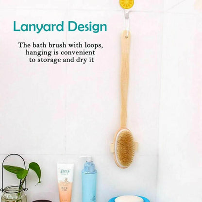 Durable Natural Long-Handled Bath Shower Body Back Dry Skin Spa Scrubber Brush A