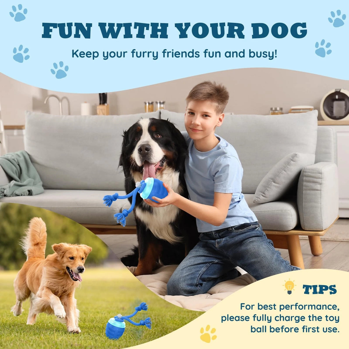 HVUATQ Interactive Dog Toys - 2026 Upgraded Motion Activated Balls for Blue