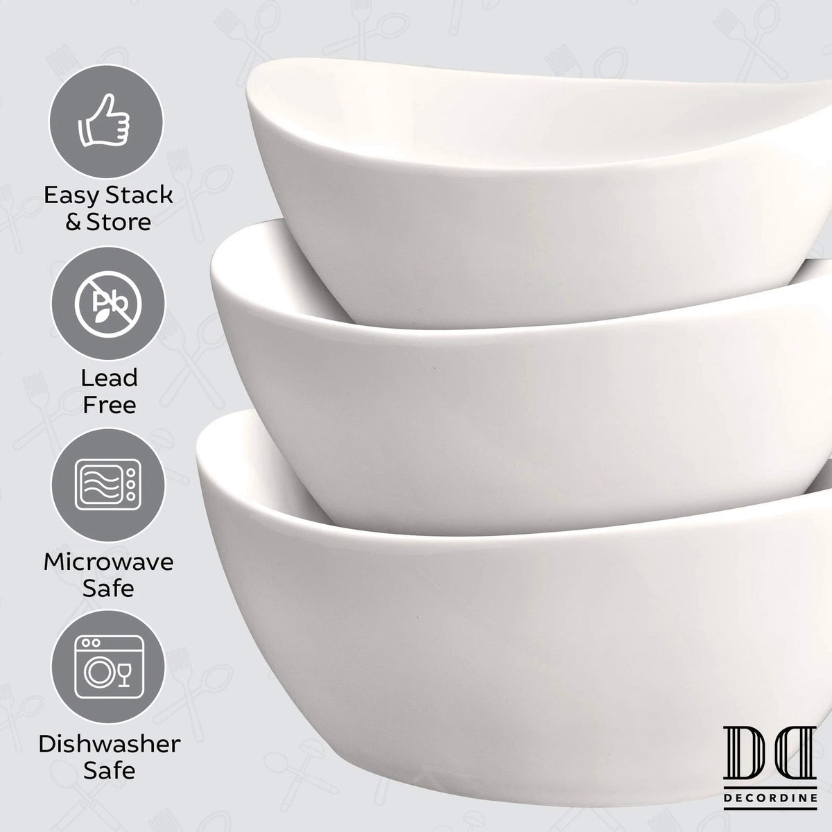 3 Piece Serving Bowl Set – Elegant White 8.4 inches x 7.8 inches,