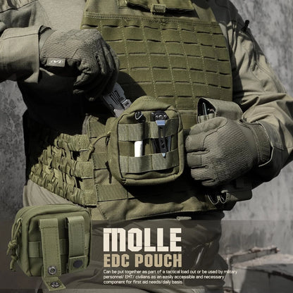 2 Pack Small Molle Pouch, Mini Tactical EDC Belt Pouches 4x4 GP Army Green
