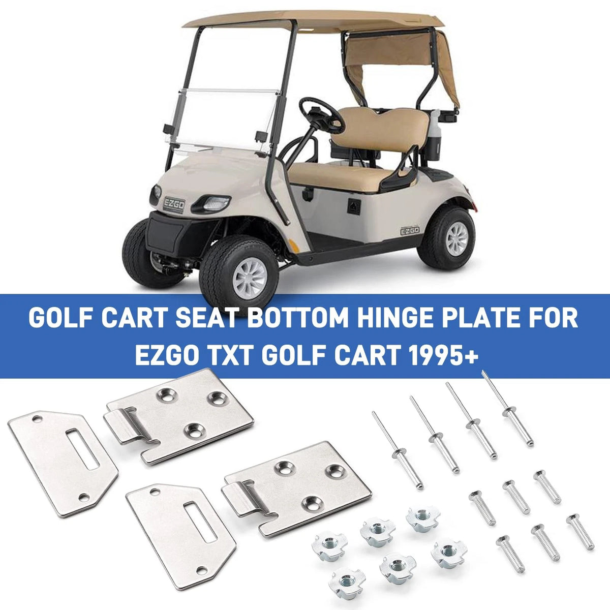 2 Pack Golf Cart Seat Hinge Kit for EZGO TXT Medalist 1995-up silvery