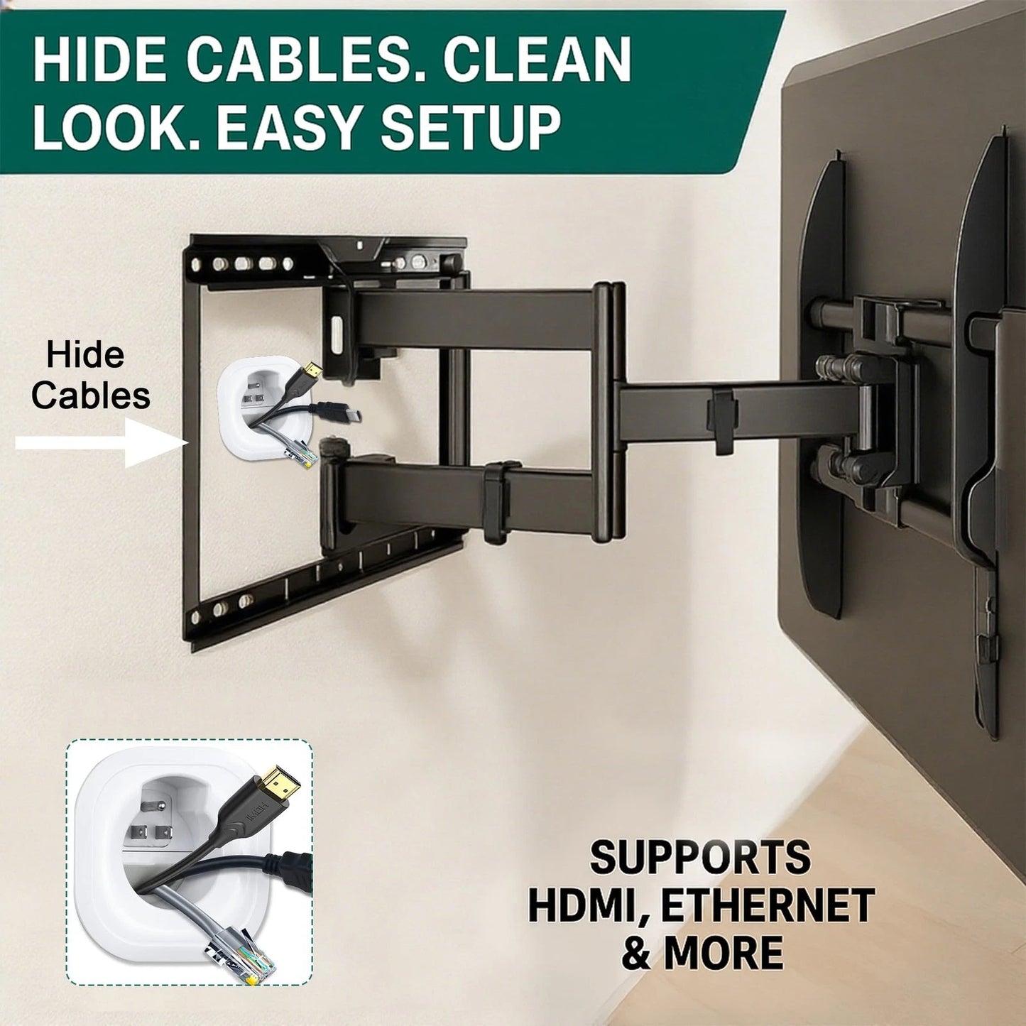 in-Wall Cable Management kit, Cord Hiding for Wall, Hide TV Wires When white