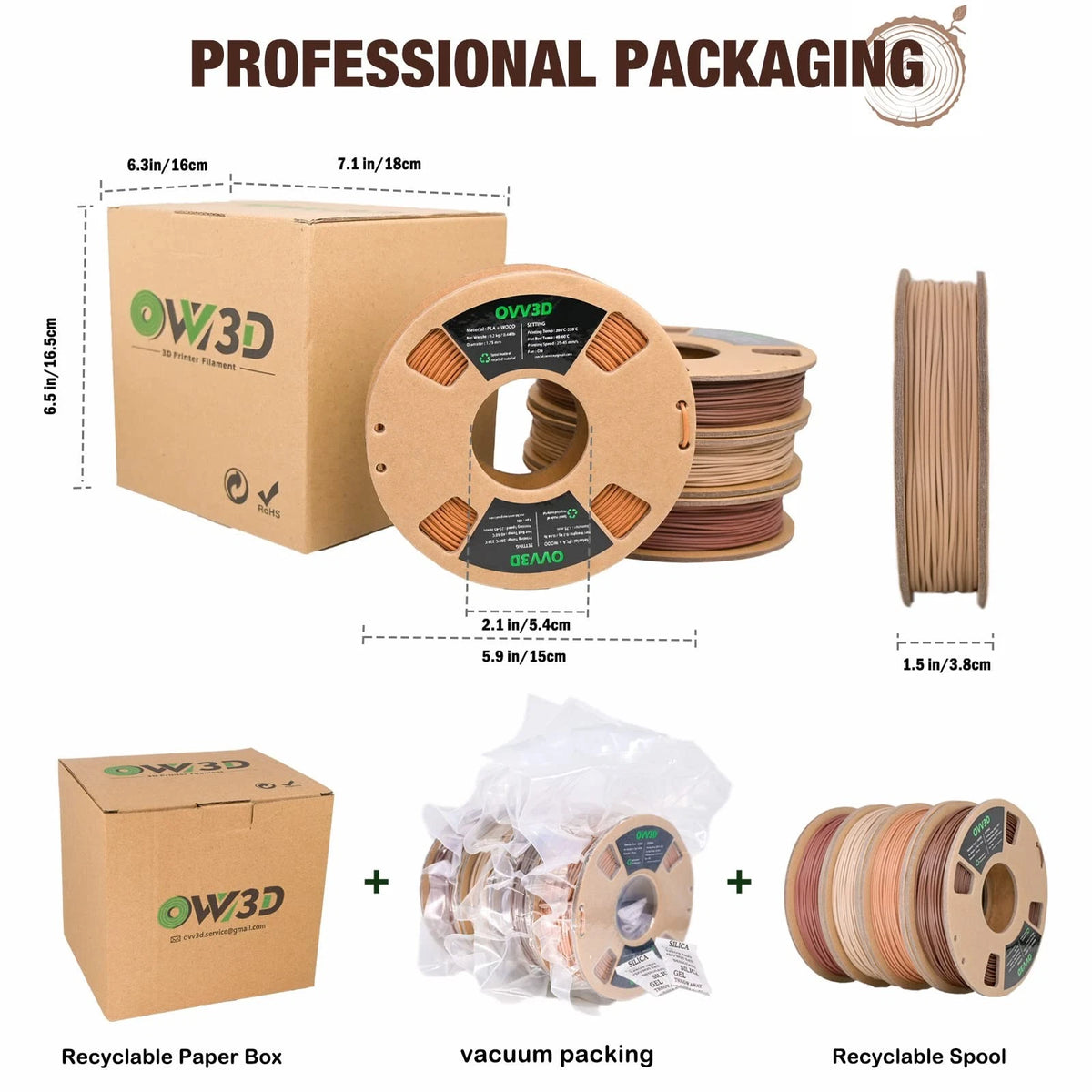 OVV3D Wood 3D Printer Filament Bundle, PLA 4 Pack Bundle