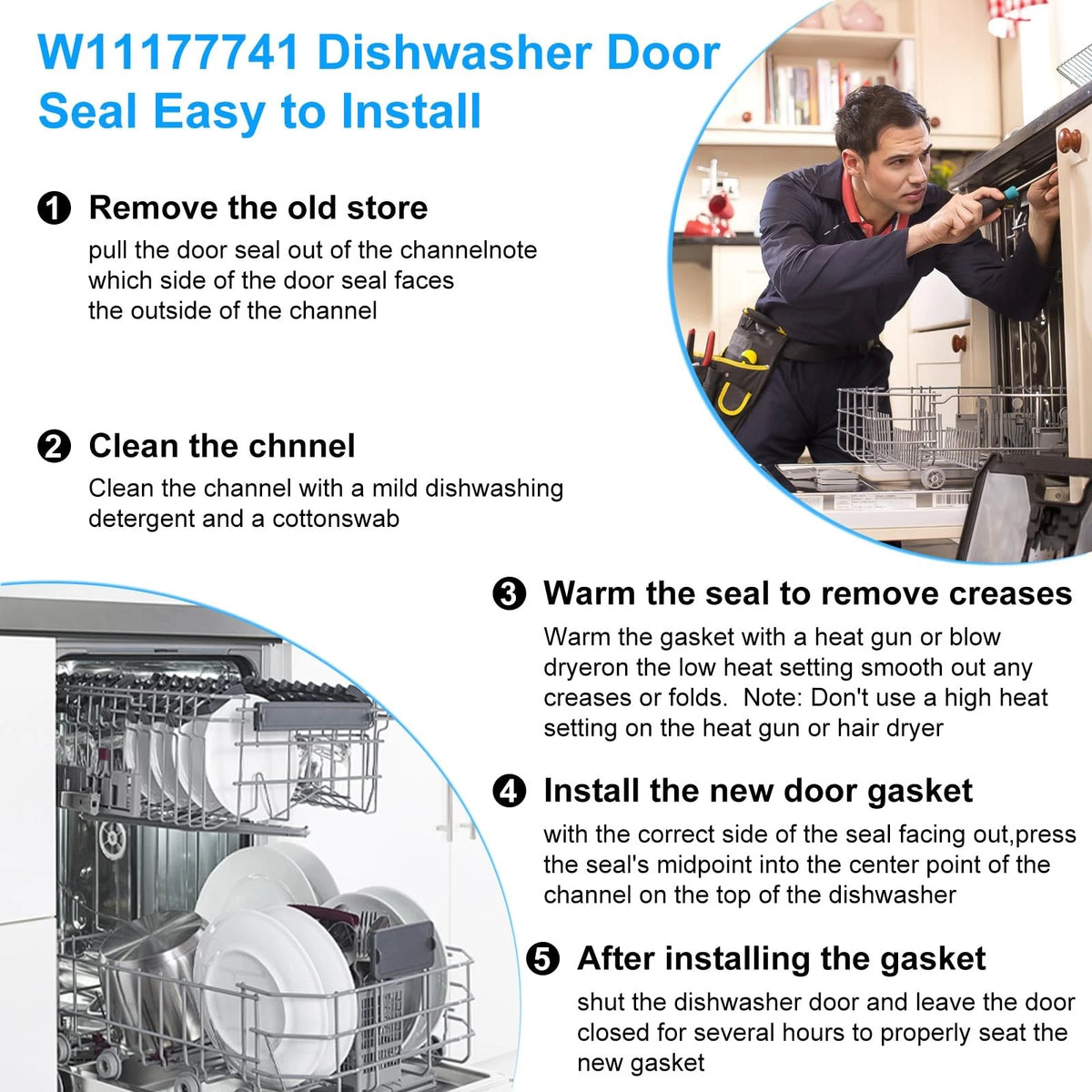 UPGRADED W11177741 Dishwasher Gasket Door Seal Compatible with Whirlpool...