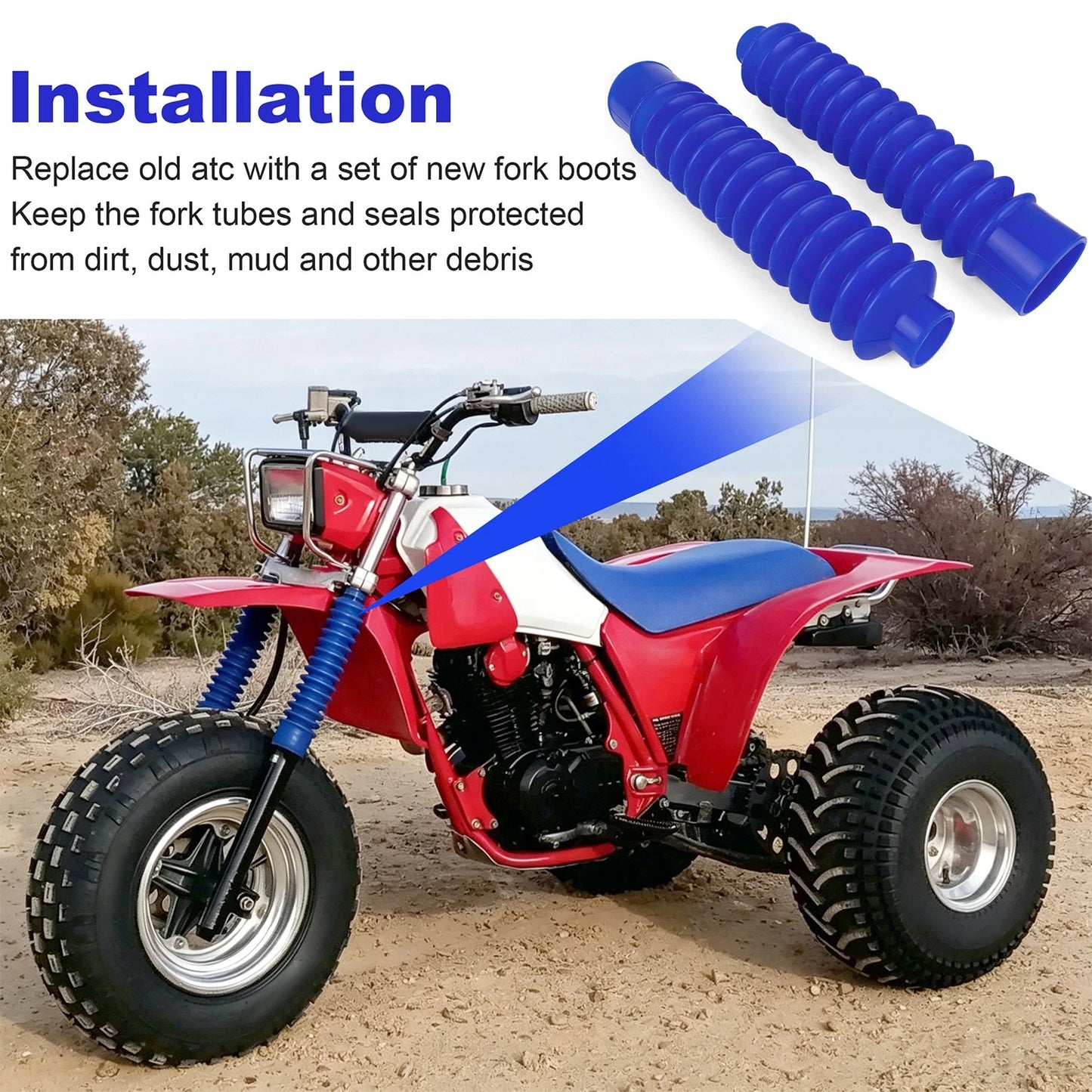 BLUE UNIVERSAL FORK BOOTS FOR HONDA ATC 200X 1983 1984 1985 1986 1987
