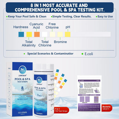 8-in-1 Pool Test Strips, 151 Strips Spa and Hot Tub Water Testing Kit, Pool...