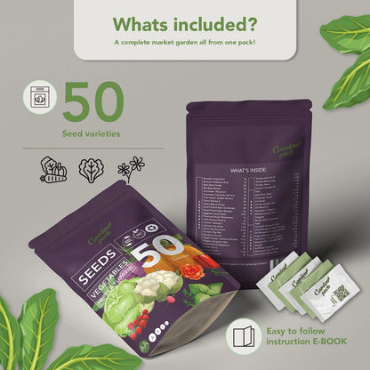 Garden Pack Vegetable Seeds Pouch - 50 Varieties of 50 Seed Varieties, Green