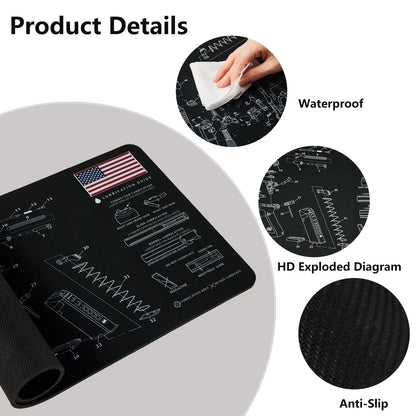 Gun Cleaning Mat 24"x12" for Glock, Thick Black BLACK