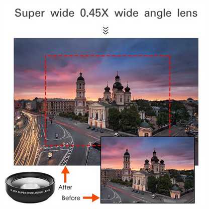 2 in 1 Mobile Phone Lens 0.45X Wide Angle Len & 10X Macro HD Camera Lens