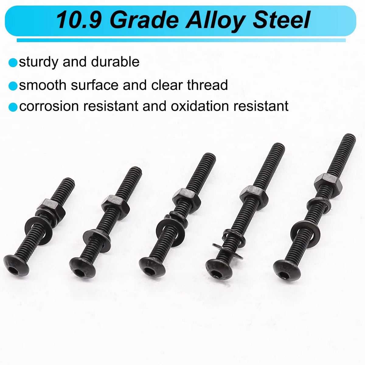 220PCS Black M4 Button Head Hex Socket Cap x 30/35/40/45/50mm,