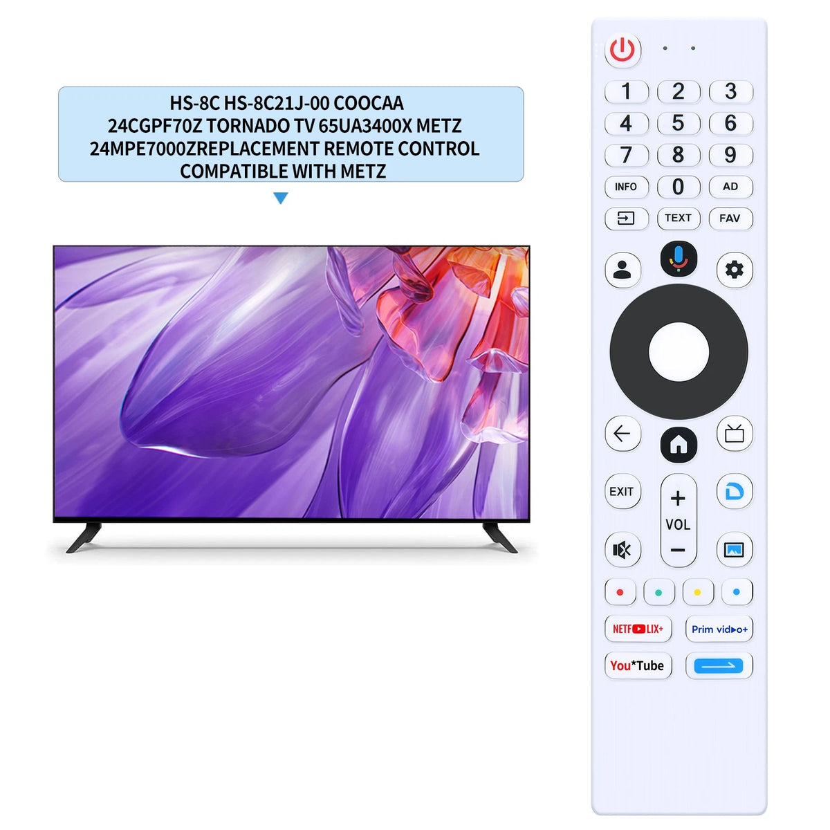 Replacement Remote Control For Tornado TV 65UA3400X For Metz 24MPE7000Z
