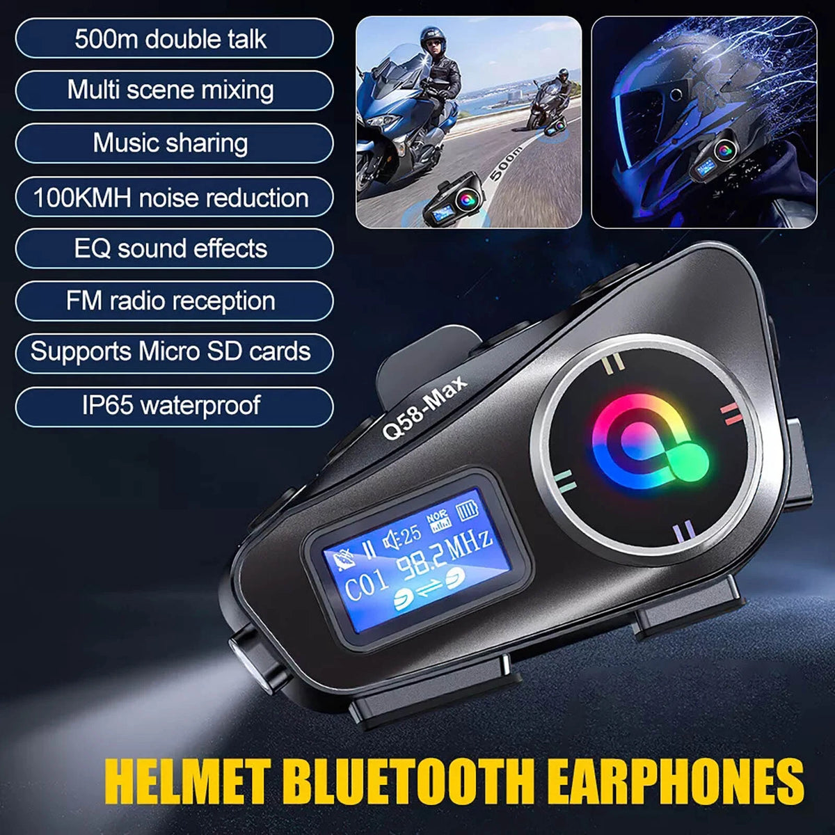 Support FM radio Motorcycle Intercom Helmet Bluetooth Headset LCD Waterproof