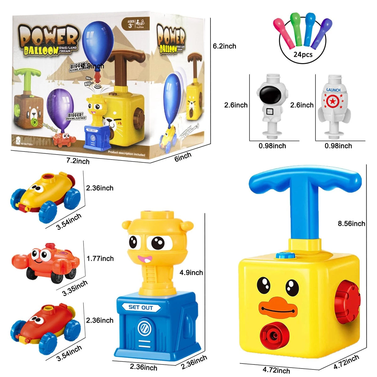 Balloon Launcher Toy Set, Powered Cars, Creative Inflatable Pump Duck