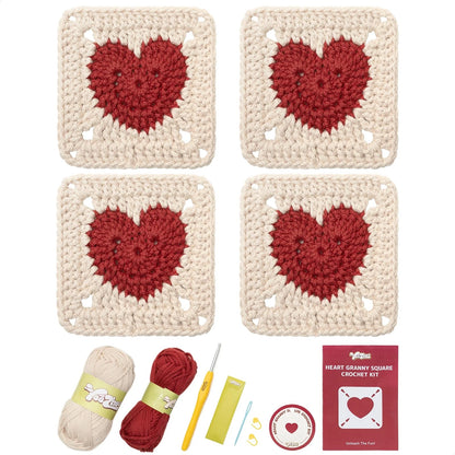 Yeezhee Crochet Kit for Beginners, Granny Square Starter Small, Heart