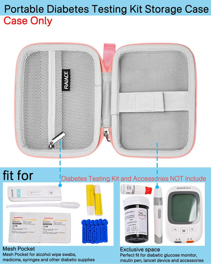 RAIACE Hard Storage Case for Diabetes Testing Kit, Blood Glucose Small, Pink