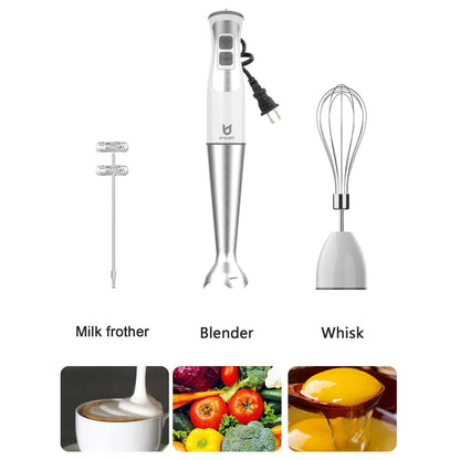 Immersion Hand Blender, UTALENT 3-in-1 8-Speed Stick Blender Compact, White