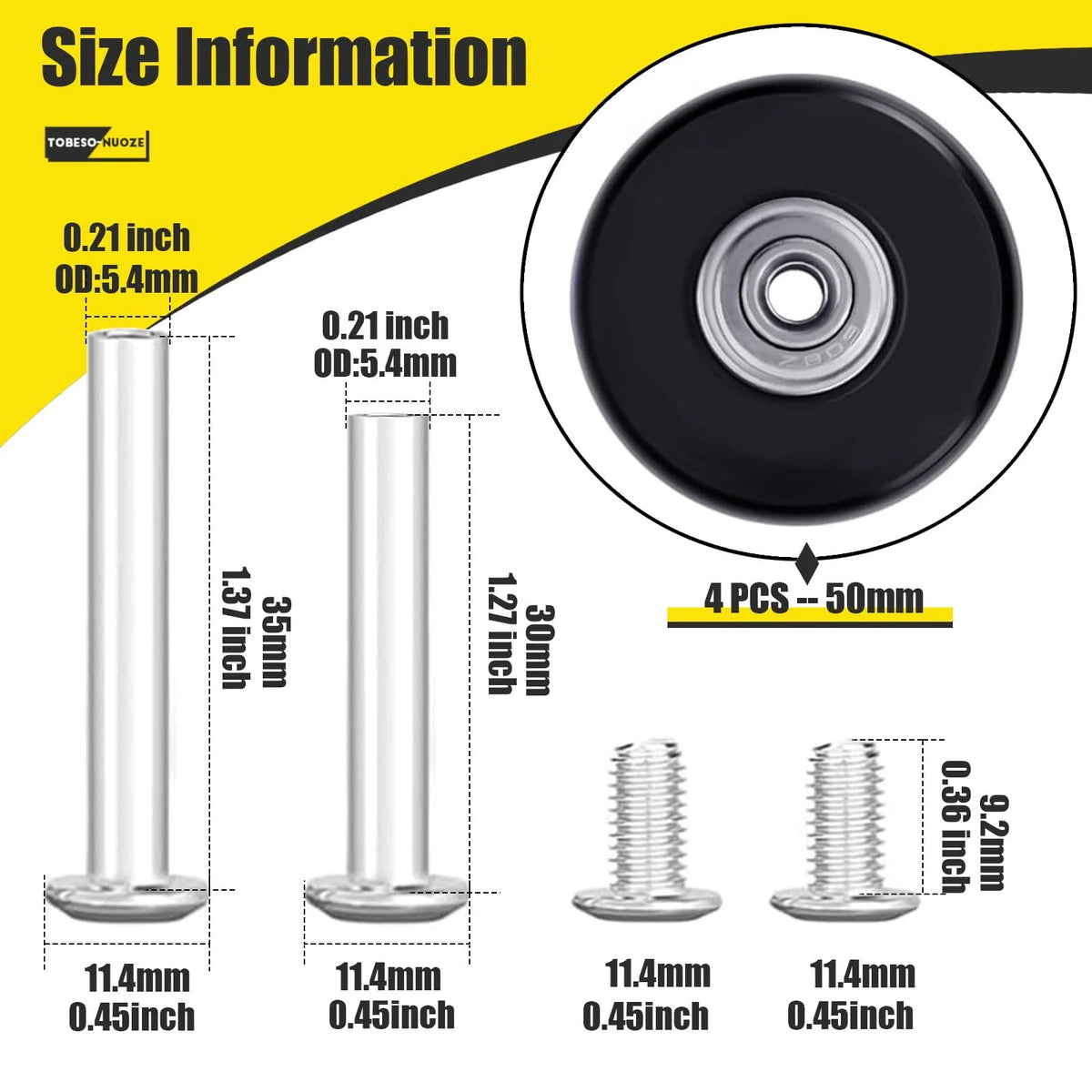 Luggage Suitcase Replacement Wheels 50mm Diameter 1 7/8 50 x 18 mm, Black