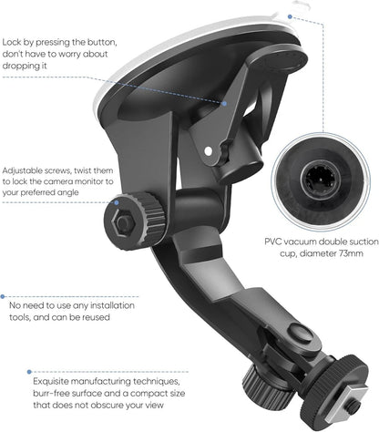 Pixelman Backup Camera Monitor Mount,(7/9 inch) Large Dual Suction Cup Black