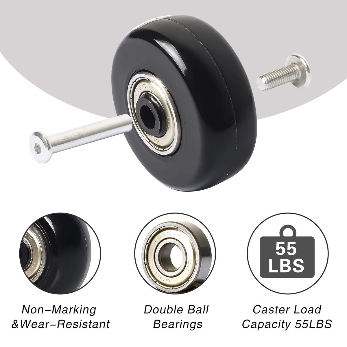 FLIHONST45*18mm Precision Ball Bearing Wheel Luggage Suitcase Small, black