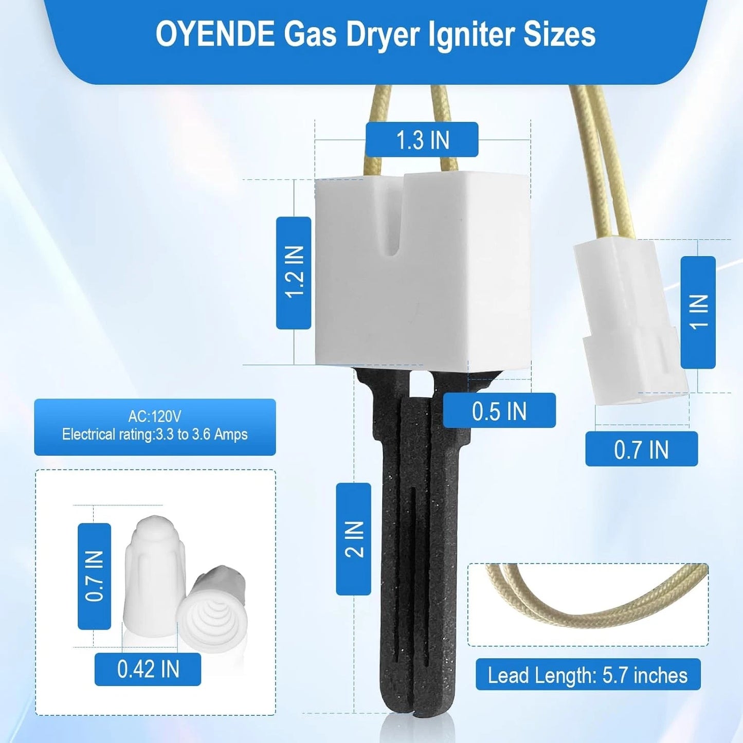 Gas Dryer Igniter, for Maytag Parts Whirlpool White and black