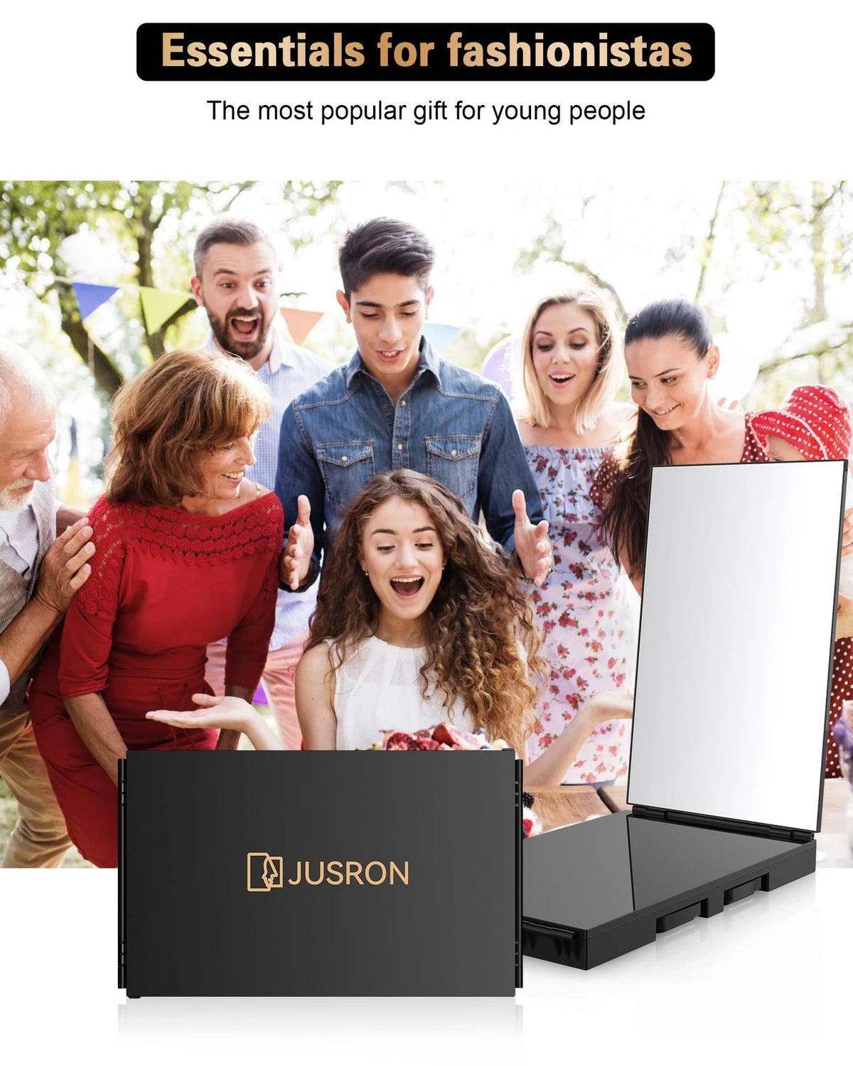 JUSRON 360 Viewing Angle Self Hair Cutting 12.4"L x 7.5"W, Black Without Led