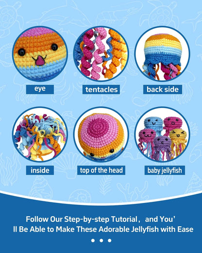 Fortilo Crochet Kit Small (approx. 5 x 7 x 2 inches each), Jellyfish Family