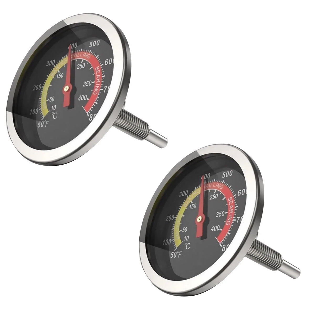 BBQ Smoker Temperature Gauge 2 Pack Thermometer 50F 800F Metal Dial for Grill