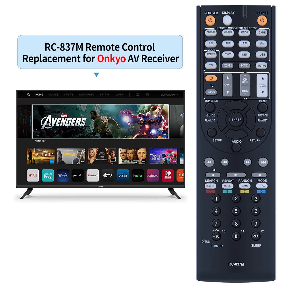 RC-837M Replace Remote For Onkyo AV Receiver TX-NR616S TX-NR616B TXNR616
