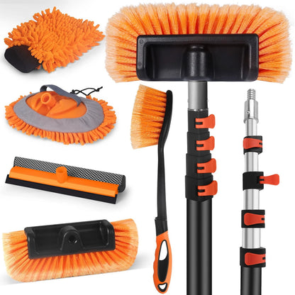 ACTREY Car Wash Brush with Long Handle,Car Clean 6-in-1 Kit, Orange